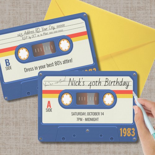 80s Birthday Party Cassette Tape Custom Details Invitation
