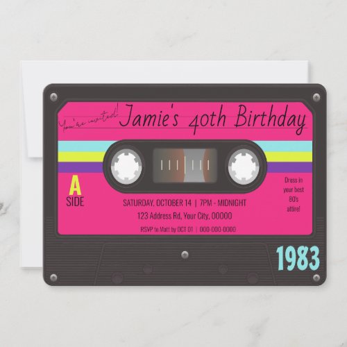 80s Birthday Party Retro Cassette Tape  Invitation