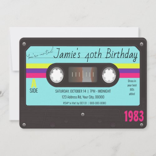 80s Birthday Party Retro Cassette Tape  Invitation