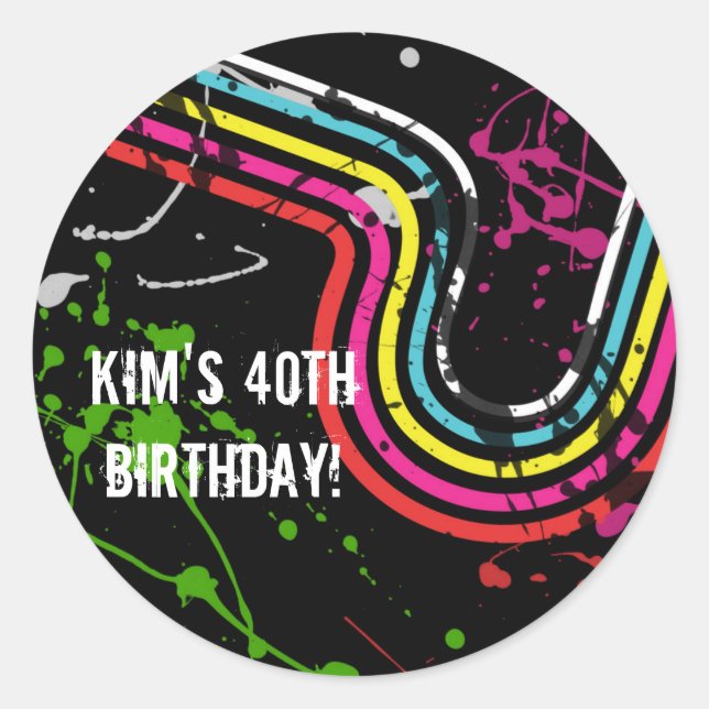 80's Birthday Party Retro Treat Favor Classic Round Sticker (Front)