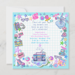 80's birthday party theme retro  invitation