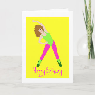 80s birthday with pink tights and green leotard card