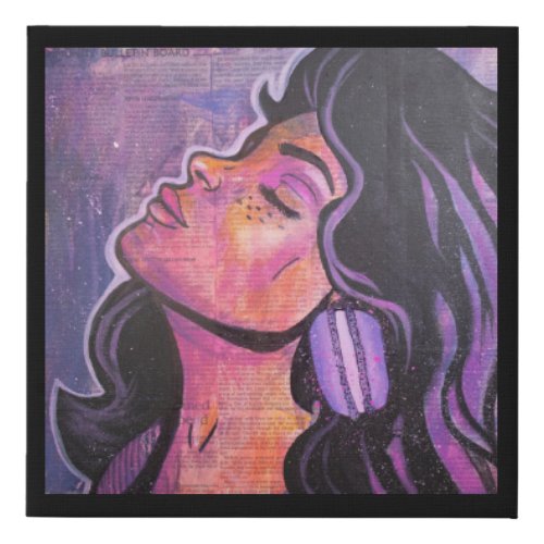 80s Black  Purple Hair Feminine Pop Art Collage Faux Canvas Print