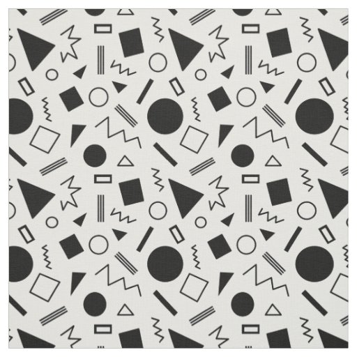 80s Black & White Geometric Shapes  Fabric