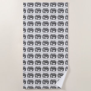 80s Boombox Grey Pattern Beach Towel