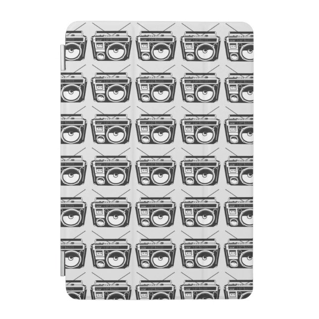 80s Boombox Grey Retro Pattern iPad Mini Cover (Front)