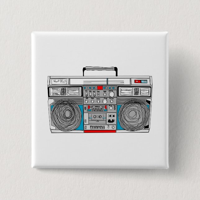 80s boombox illustration pinback button (Front)