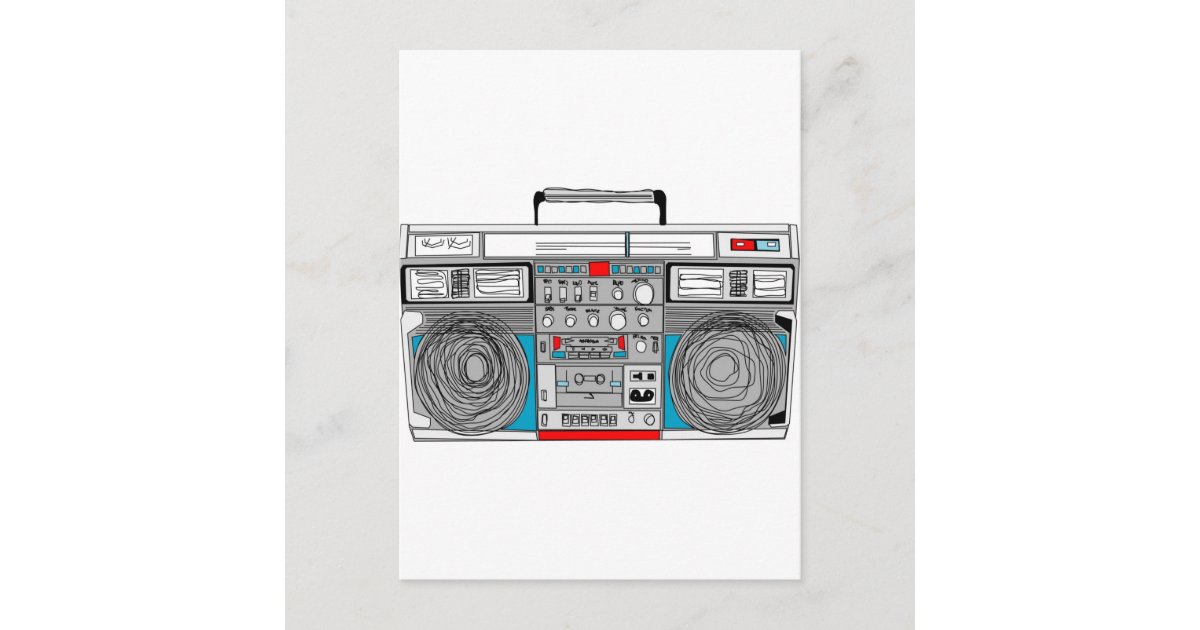 80s boombox illustration postcard