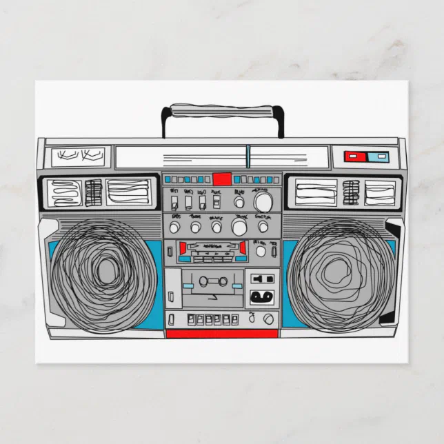 80s boombox illustration postcard | Zazzle