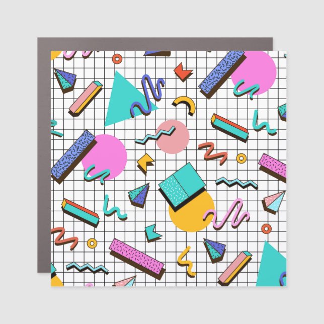 80s Bright Checkered: Vintage Geometric. Car Magnet (Front)