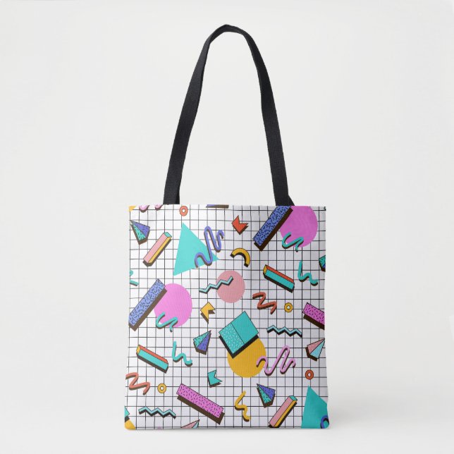80s Bright Checkered: Vintage Geometric. Tote Bag (Front)