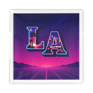 80s California Style Neon LA Typography Art Acrylic Tray