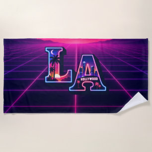80s California Style Neon LA Typography Art Beach Towel