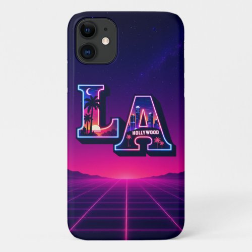 80s California Style Neon LA Typography Art iPhone 11 Case
