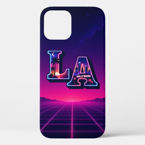 80s California Style Neon LA Typography Art iPhone 12 Pro Case