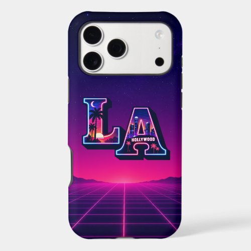 80s California Style Neon LA Typography Art iPhone 17 Pro Max Case