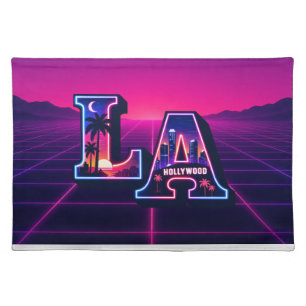 80s California Style Neon LA Typography Art Cloth Placemat