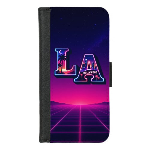 80s California Style Neon LA Typography Art iPhone 8/7 Wallet Case
