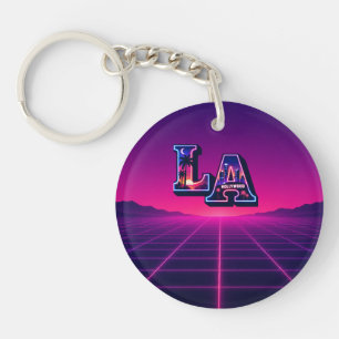 80s California Style Neon LA Typography Art Keychain