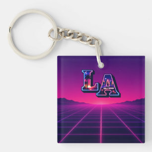 80s California Style Neon LA Typography Art Keychain