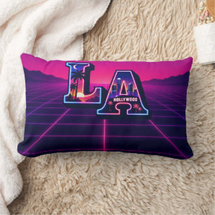 80s California Style Neon LA Typography Art  Lumbar Pillow