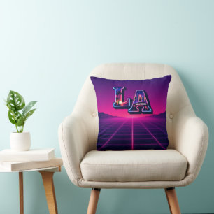 80s California Style Neon LA Typography Art  Throw Pillow