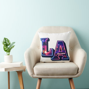 80s California Style Neon LA Typography Art Throw Pillow