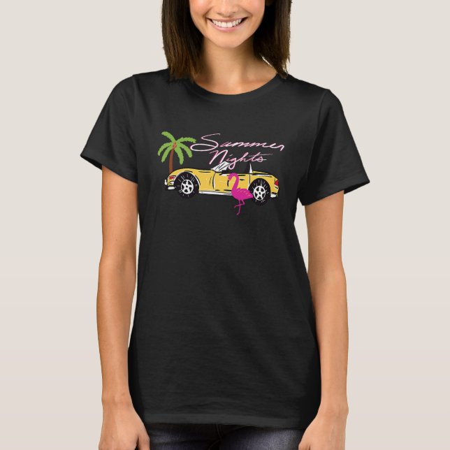 80s Car Summer Nights Pink Y2K Aesthetic Malibu Fl T-Shirt (Front)