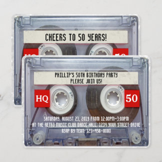 80s Cassette Mixtape 50th Birthday Party Invitation