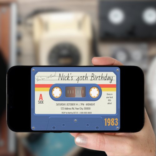80s Cassette Tape Birthday Party Custom Age Invitation