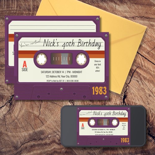 80s Cassette Tape Birthday Party Retro  Invitation