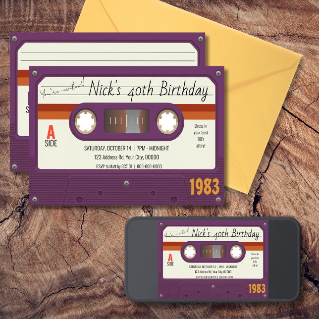 80's Cassette Tape Birthday Party, Retro  Invitation (Creator Uploaded)