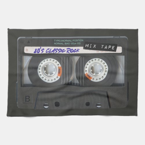 80s Cassette Tape Black Vintage Mix Tape  Kitchen Towel