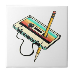 80s Cassette Tape Pencil 1980s Retro Vintage Throw Ceramic Tile