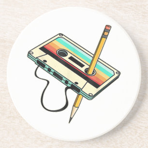 80s Cassette Tape Pencil 1980s Retro Vintage Throw Coaster