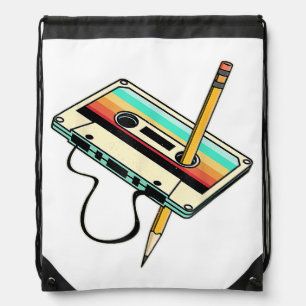 80s Cassette Tape Pencil 1980s Retro Vintage Throw Drawstring Bag