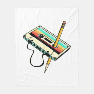80s Cassette Tape Pencil 1980s Retro Vintage Throw Fleece Blanket