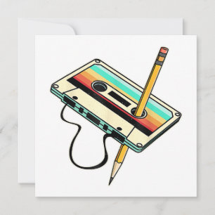 80s Cassette Tape Pencil 1980s Retro Vintage Throw Invitation