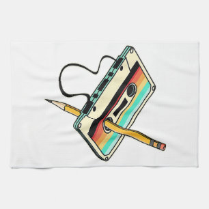 80s Cassette Tape Pencil 1980s Retro Vintage Throw Kitchen Towel