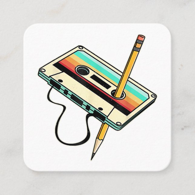 80s Cassette Tape Pencil 1980s Retro Vintage Throw Square Business Card (Front)
