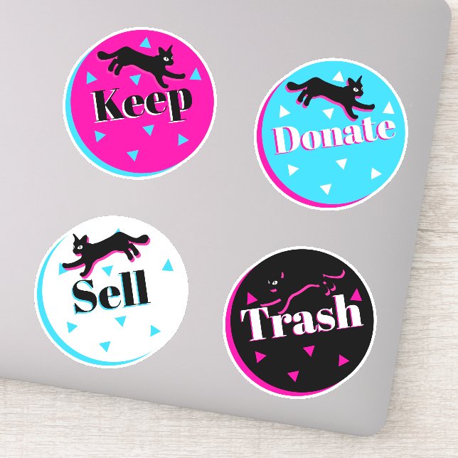 80s Cats Black Pink Geometric Konmari Organising Sticker (Detail)