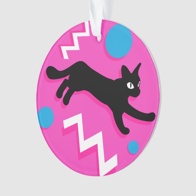 80s Cats Black Pink Geometric Memphis Pattern Ornament (Front)