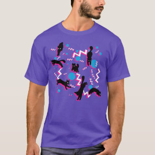 80s Cats Black Pink Geometric Memphis Pattern T-Shirt