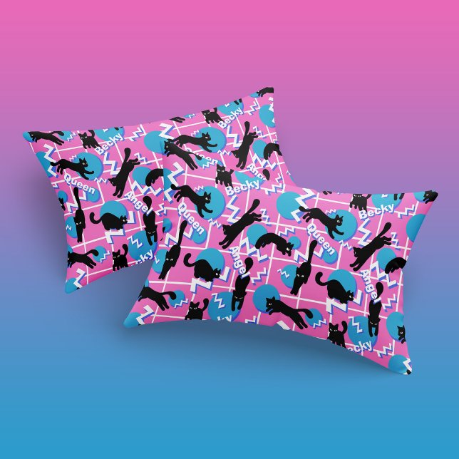 80s Cats Name Pink Geometric Memphis Pattern Pillow Case (Creator Uploaded)