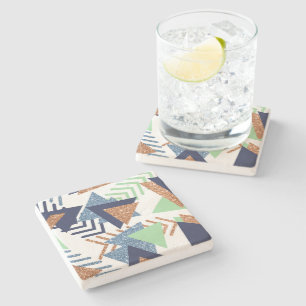 80s Color Abstract Navy Rose Gold Mint 90s Stone Coaster