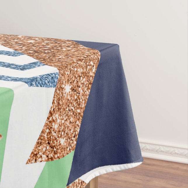 80s Color Abstract | Navy Rose Gold Mint 90s Tablecloth (In Situ)