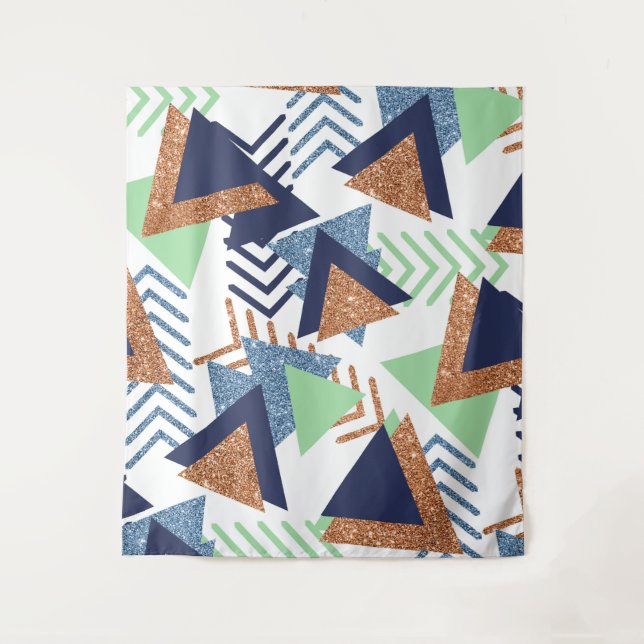 80s Color Abstract | Navy Rose Gold Mint 90s Tapestry (Front)
