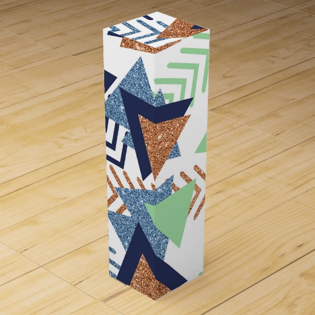 80s Color Abstract | Navy Rose Gold Mint 90s Wine Box (Front)