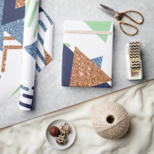 80s Color Abstract Navy Rose Gold Mint 90s Wrapping Paper