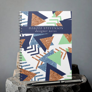 80s Color Abstract Navy Rose Gold Mint Branding Notebook